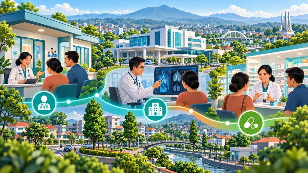 Ilustrasi perbedaan peran FKTP FKRTL dan apotek dalam alur JKN